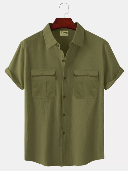 👔【M-5XL】Nová letní pánská jednobarevná lněná košile  4260147