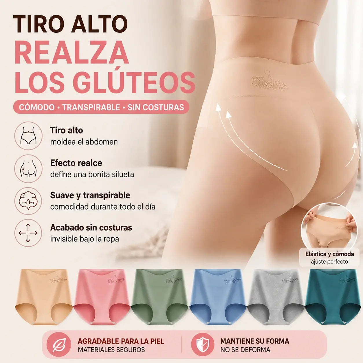 💖【6 piezas por solo 29 euros】🔥Ropa interior de talle alto que realza los glúteos, confeccionada con tejido de algodón puro de primera calidad✨️ (45-105 kg)