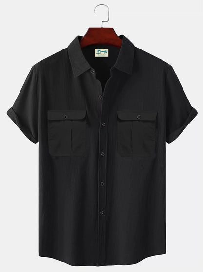 👔【M-5XL】Nová letní pánská jednobarevná lněná košile  4260147
