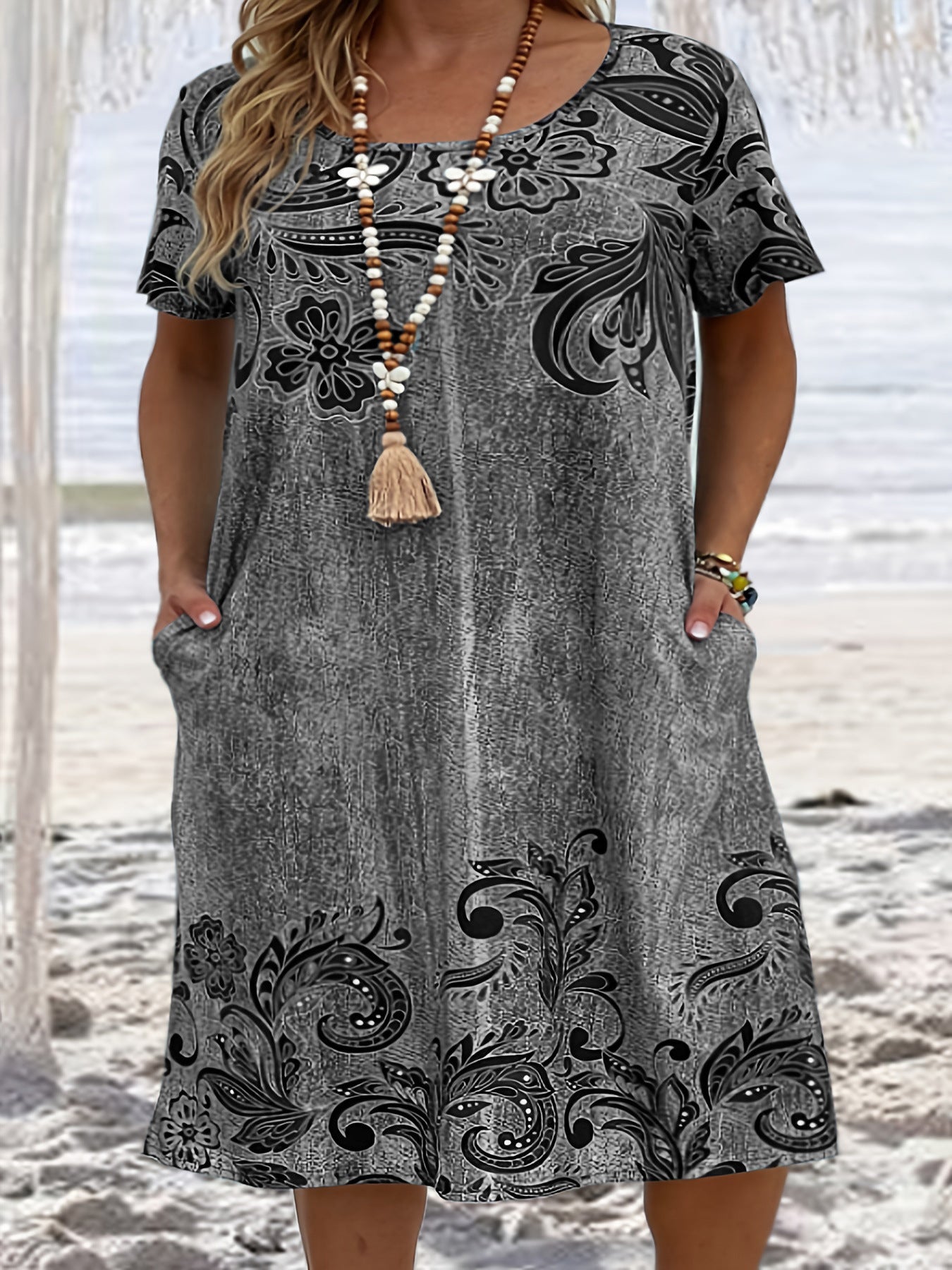 👗【XL-6XL】 2026 nové dámské 3D tištěné volné kapesní šaty
