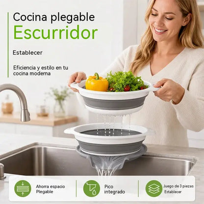 📢📢1 juego 32 euro ⏰ Juego de 3 coladores plegables con base de drenaje