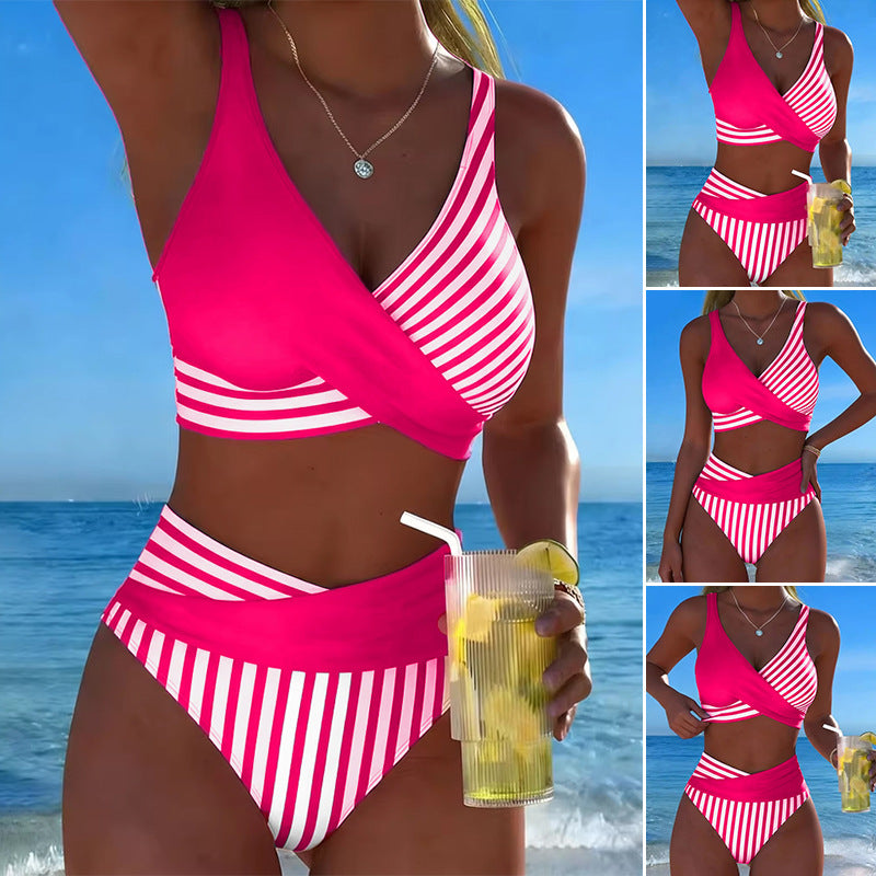🤩🌟Dvoudílné, barevné bikiny s bloky a pruhy