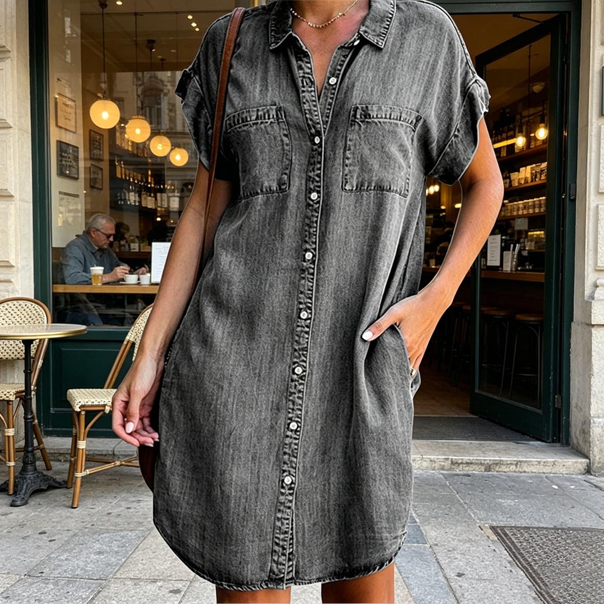 🔥【S–5XL】2026 Nové módní a elegantní dámské džínové šaty s krátkými rukávy