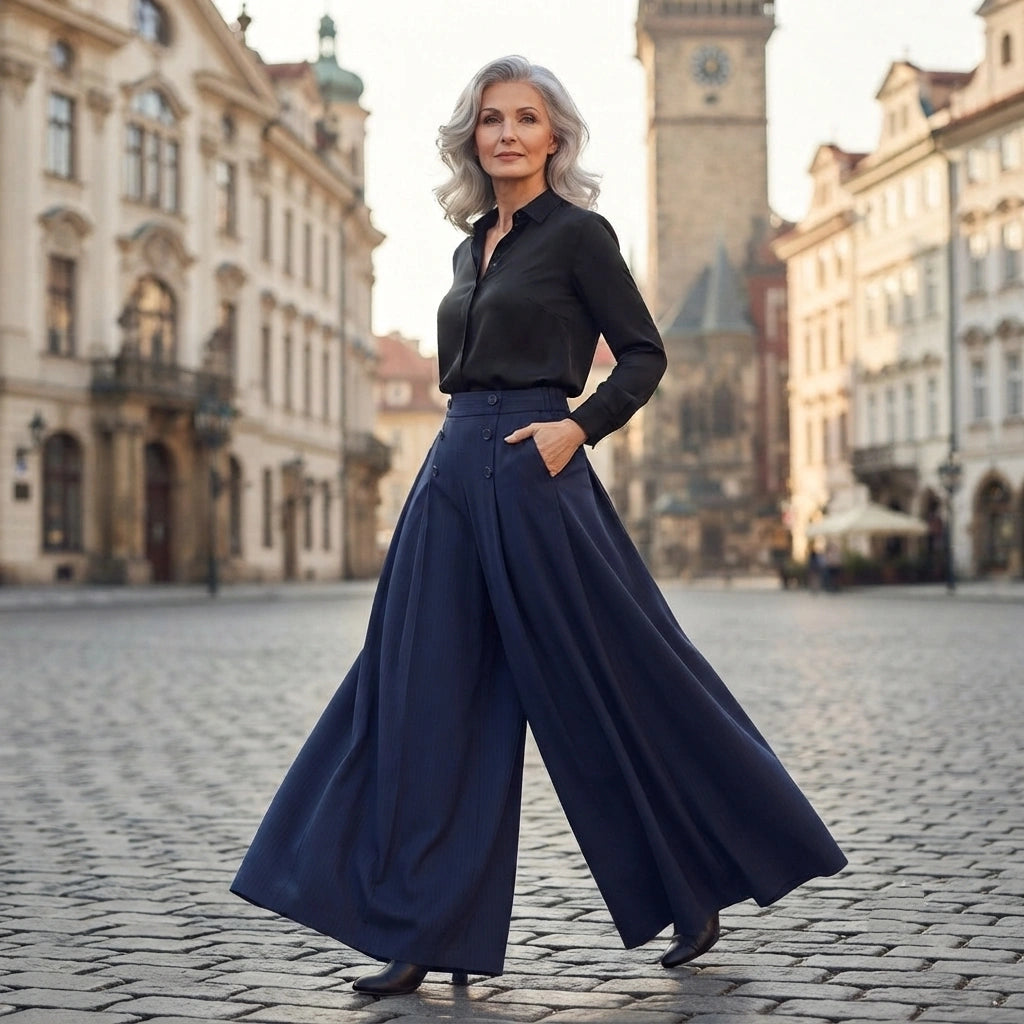 🔥【M-5XL】Elegantne ženske hlače z visokim pasom in širokimi hlačnicami, ohlapnega kroja, laskajo postavi, zračne in udobne poleti.