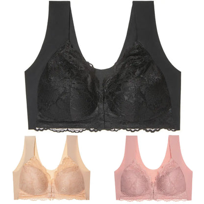 💖Precio súper bajo por tiempo limitado【Conjunto de 3 piezas】【40-100 kg】😍Sujetador push-up de encaje para tallas grandes