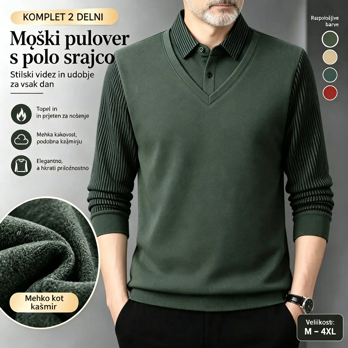 👔【M–4XL】Moški dvodelni komplet puloverja iz materiala, podobnega ženilji – z žametno podlogo, odebeljen in topel
