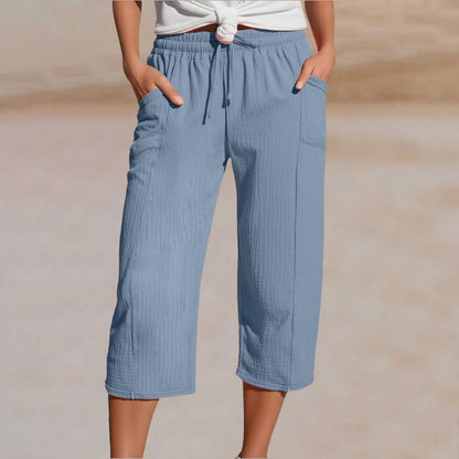 💖👖👖Ženske enobarvne kapri hlače z naborki iz bombaža in lana - hladne in zračne, laskajo obliki nog, elegantne in ležerne