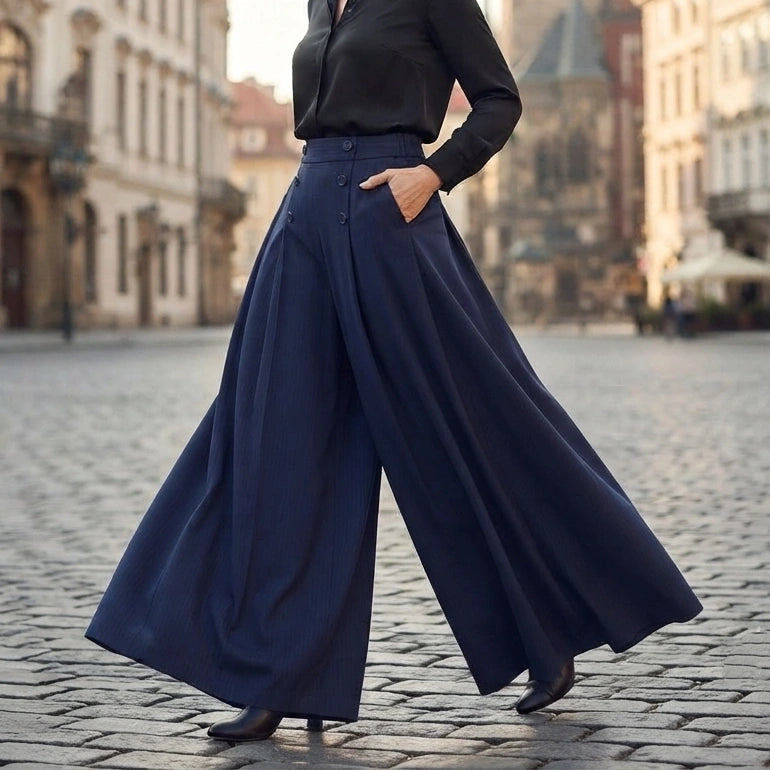 🔥【M-5XL】Elegantne ženske hlače z visokim pasom in širokimi hlačnicami, ohlapnega kroja, laskajo postavi, zračne in udobne poleti.
