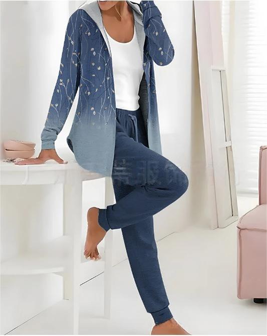 🔥Nuevo conjunto casual de dos piezas estampado para mujer, que incluye chaqueta de manga larga y pantalón.