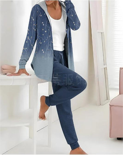 🔥Nuevo conjunto casual de dos piezas estampado para mujer, que incluye chaqueta de manga larga y pantalón.