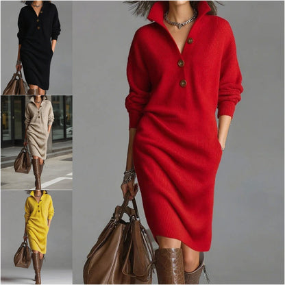 【S-3XL】2025. nova europska i američka pletena haljina s ovratnikom - visoka kvaliteta