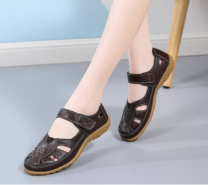 👡【36-42】Dámské elegantní a pohodlné ploché ortopedické sandály, vyrobené z měkké pravé kůže, pohodlné a prodyšné.
