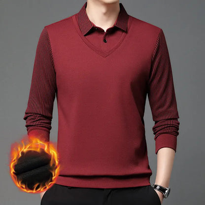 【M-4XL】 Polo majica v videzu dveh kosov z imitacijo črt v slogu patchworka