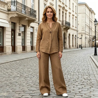 🔥🔥【S-5XL】【Topy + kalhoty】 Dámská lehká a vícebarevná móda a pohodlné neformální obleky z bavlny a lnu