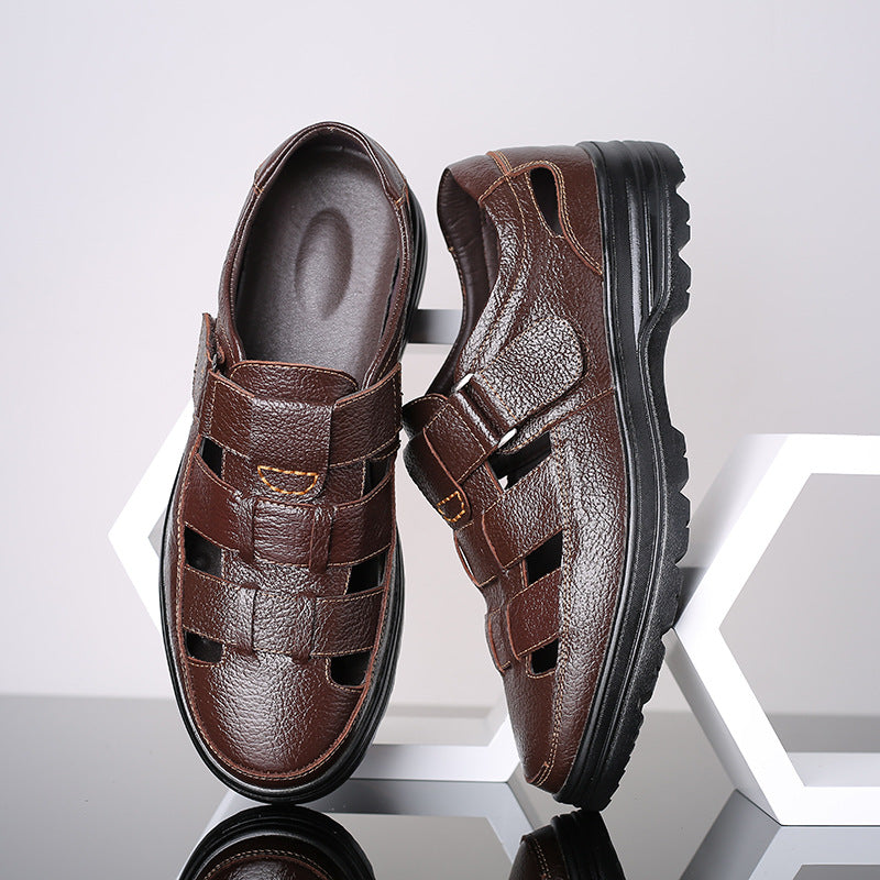 💞【38-48】Sandalias de verano 2026 para hombre, de piel de vacuno transpirable, huecas, antideslizantes y de estilo casual.