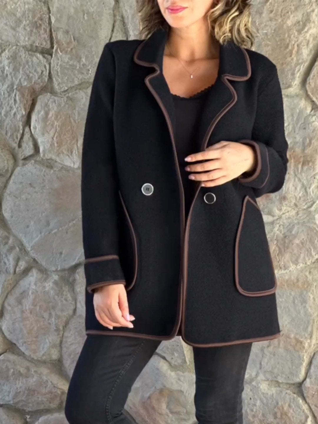 💥【S-5XL】Nov elegantni dvostranski volnen plašč s kostumskim ovratnikom