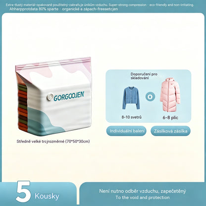 🧳 5 kusy 620 Kč 💨 Velký, stlačitelný vakuový úložný sáček: není potřeba pumpička, nepropustný a ideální pro úsporu místa v kufrech i doma ✈️