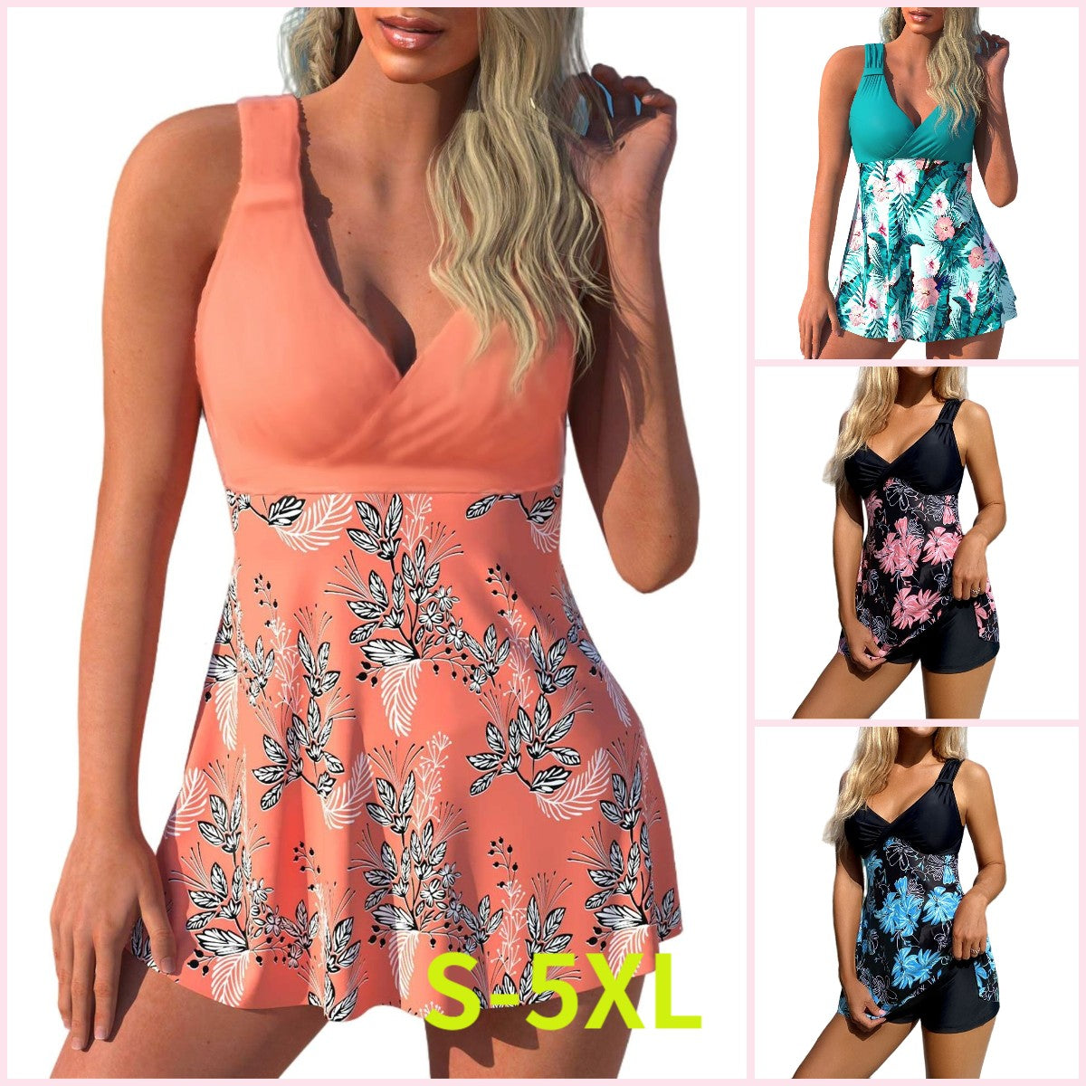 🌴🏖️🌈【50% de descuento 🔥】Conjunto de baño para mujer plus size con estampado, espalda descubierta y secado rápido-E 4222309