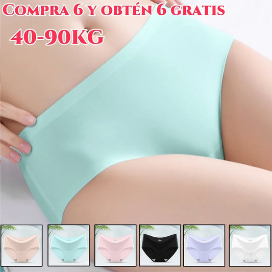 💯【6 piezas】🩲💭Ropa interior de seda helada sin costuras para mujer