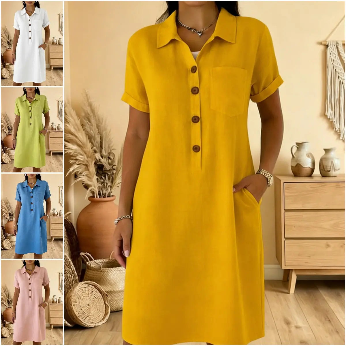 ⏳ Oferta por tiempo limitado! ⏰🍋 【S-3XL】Vestido de algodón para mujer con bolsillos