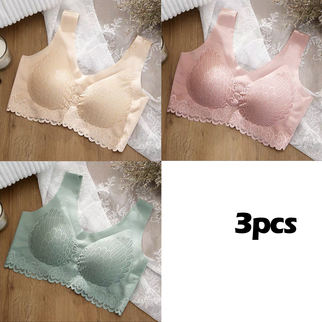 💖👙【M-4XL】🌹🛒【Set od 3 komada】2026. Novi poboljšani udoban čipkani grudnjak u velikim veličinama. (Bešavne, oblikujuće, s antiskliznim naramenicama)