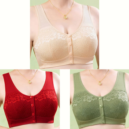 😍【3-paket】Ženski čipkasti nedrček, brez jeklenega obroča, udobni gumbi spredaj😍【40-100kg】