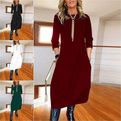 🔥【S-5XL】✨🙌Elegáns, egyszínű, hosszú ujjú ruha, kényelmes és praktikus, mindennapi viseletre alkalmas.