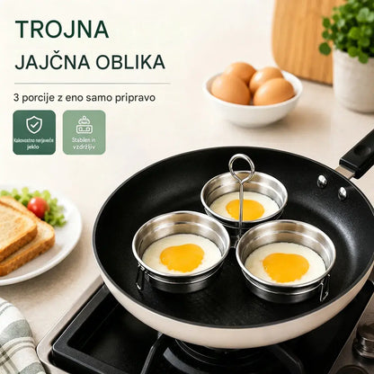 Ponev za jajca iz nerjavečega jekla za poširana in ocvrta jajca – komplet 3 posodic v obliki srca/kroga, idealna za zajtrk, pudinge in pite 🍳🍳🍳