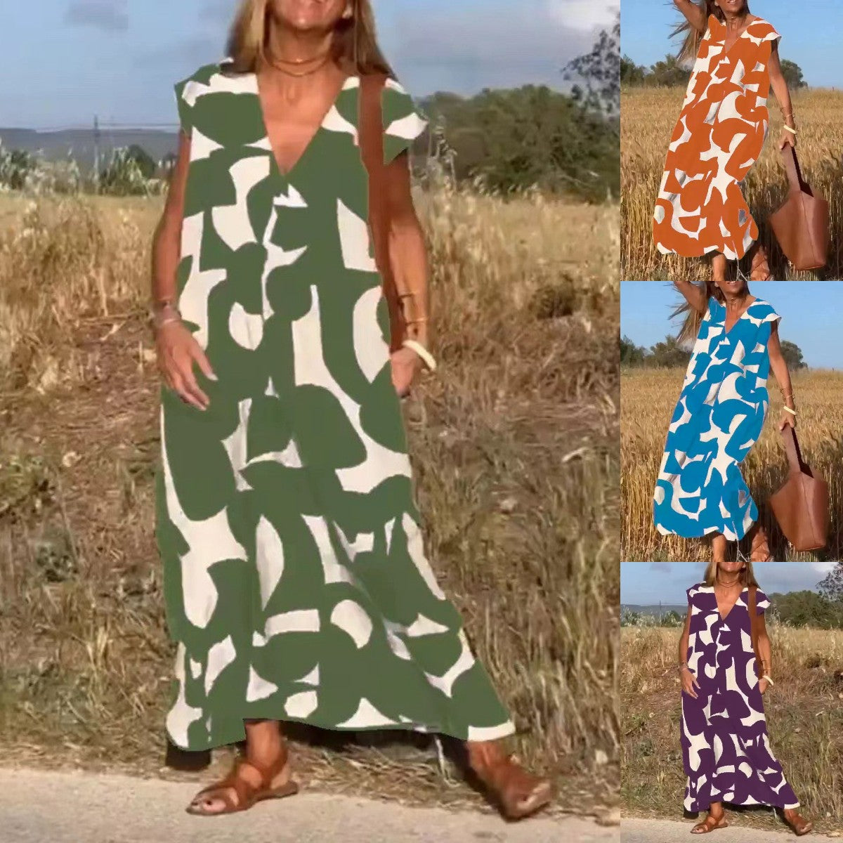👗🔥【S-3XL】 Geometrické barevné bloky Ležérní dámské šaty
