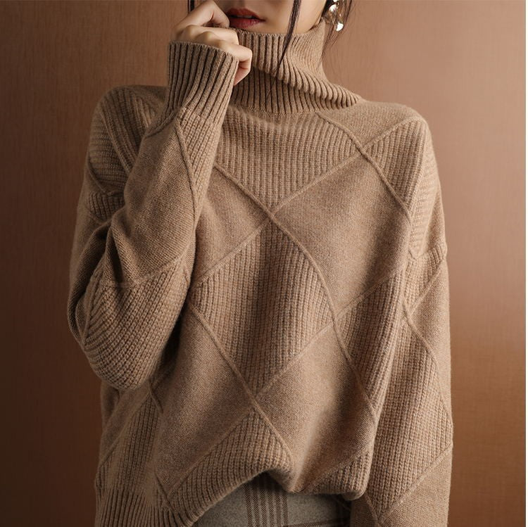Laza, magas gallér kasmír kardigán pulóver