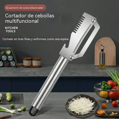 ✅【Kupte 1 a získejte 1 zdarma!】🧅🔪 Multifunkční kuchyňská škrabka 3 v 1: Loupá, krájí a otevírá víčka od lahví! 🔥