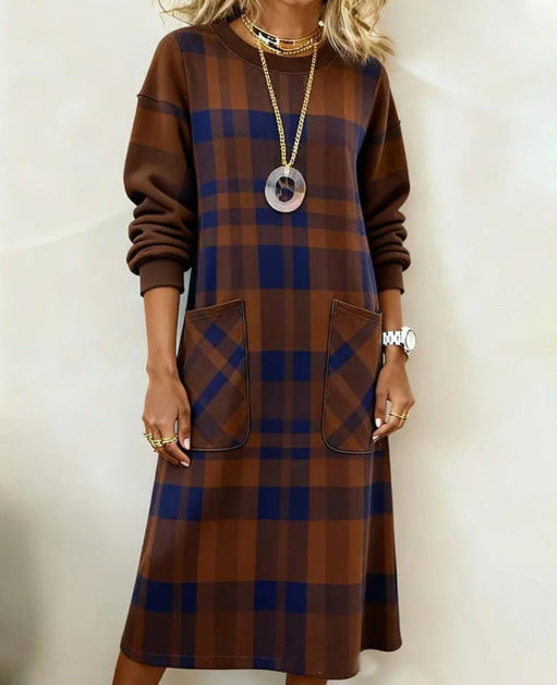 Vestido de manga larga a cuadros para mujer (S-3XL), adecuado para otoño e invierno.