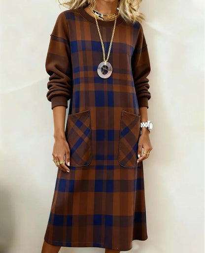 Vestido de manga larga a cuadros para mujer (S-3XL), adecuado para otoño e invierno.