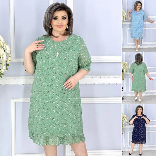 💟【S-5XL】👗2024, nova elegantna obleka iz šifona s cvetličnimi motivi 3681579