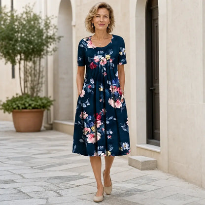 ⏳ 🌺50 % popust【S-5XL】Sodobna obleka z okroglim izrezom in potiskom.