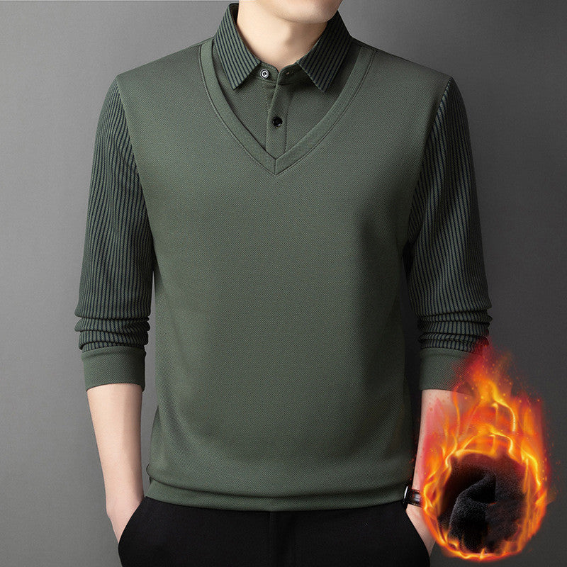 👔【M–4XL】Moški dvodelni komplet puloverja iz materiala, podobnega ženilji – z žametno podlogo, odebeljen in topel