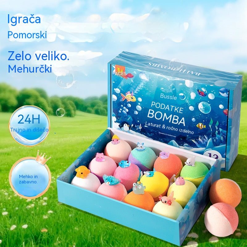 🛀💕12 kosov kroglic kopalne soli v obliki morskih živali (50 g/kroglica) za otroke.