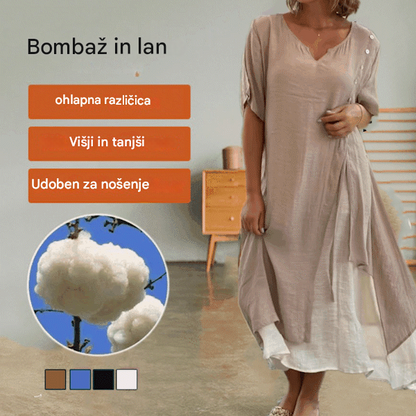 😍Nova spomladansko-poletna modna lažna dvodelna asimetrična obleka z V-izrezom in kratkimi rokavi