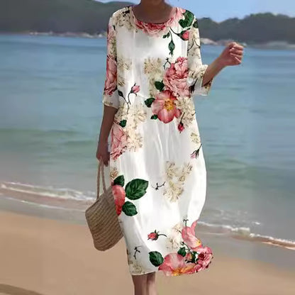 🔥🌸【S-5XL】Nova obleka z okroglim izrezom s cvetličnim vzorcem