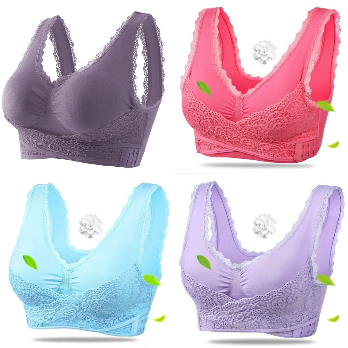 👩‍⚕️【S-6XL】Dámská podprsenka s bočními háčky, plus size, krajkový lem, bez kostic 4247300