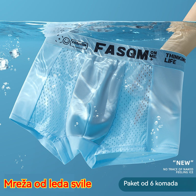💥👍【6 piezas】Calzoncillos bóxer de malla transpirable de seda helada para hombre