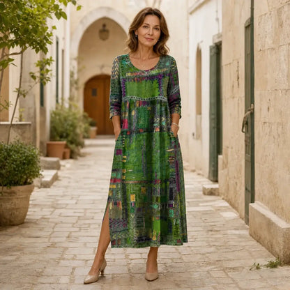 💟【S-5XL】Vestido de mujer de algodón puro, estampado étnico, patchwork, ribete de encaje