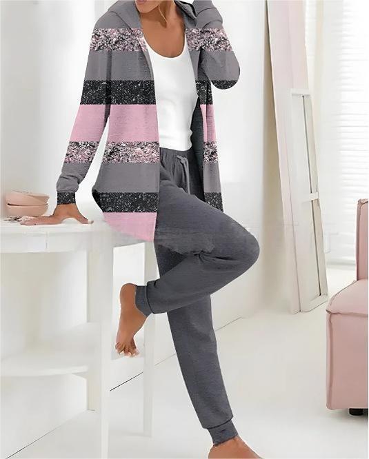 🔥Nuevo conjunto casual de dos piezas estampado para mujer, que incluye chaqueta de manga larga y pantalón.