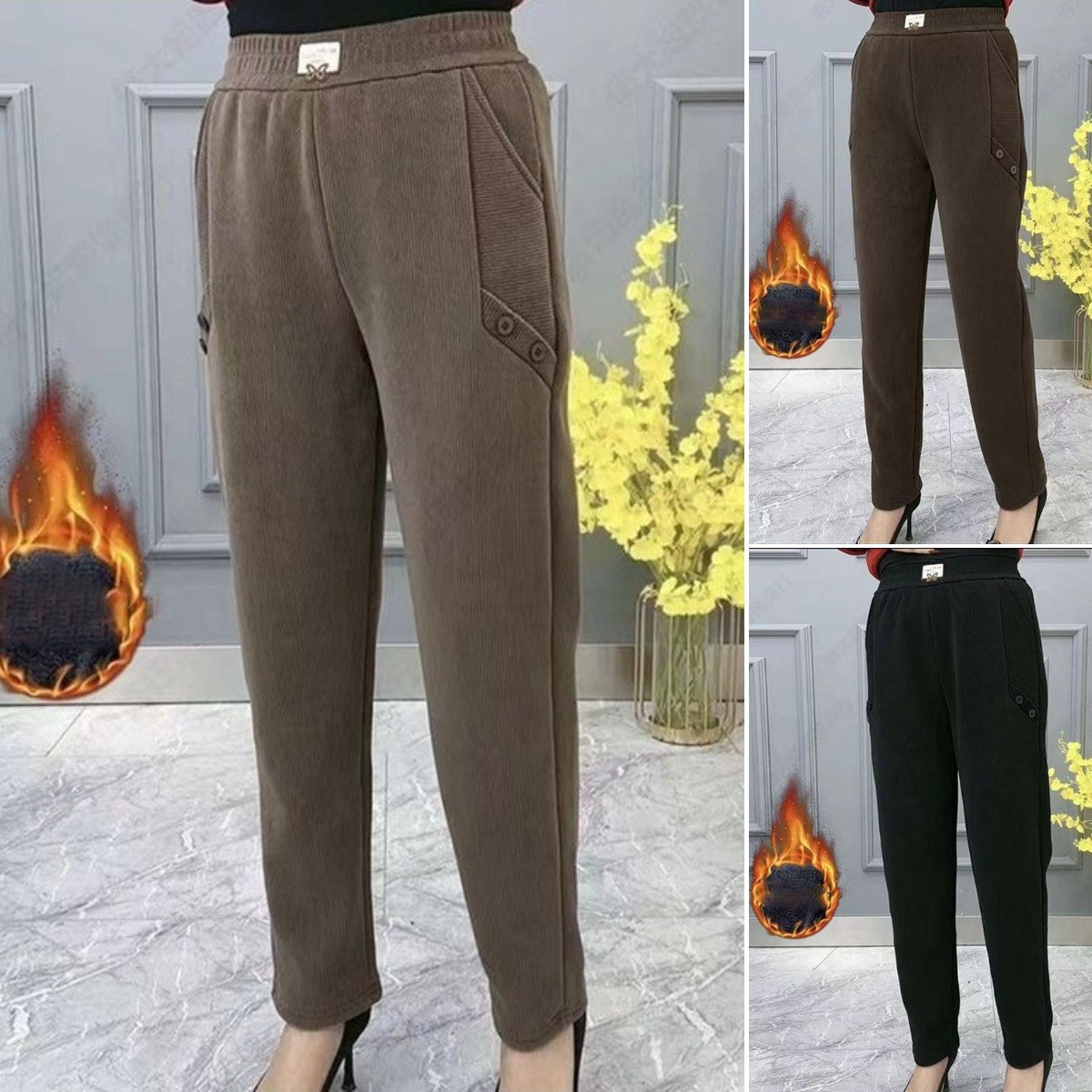 🔥🔥【2XL-5XL】Jesenske in zimske nove odebeljene žametne ohlapne hlače velike velikosti✅【55–92,5 kg】