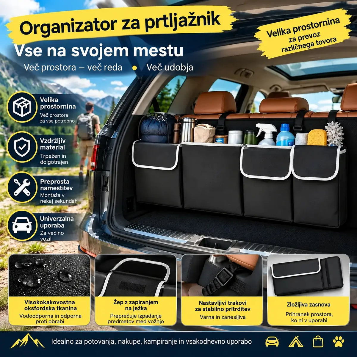 ⏳Časovno omejena ponudba⏰ Viseča torba za prtljažnik – velika prostornina, prihranek prostora, izdelana iz trpežne tkanine Oxford🚗