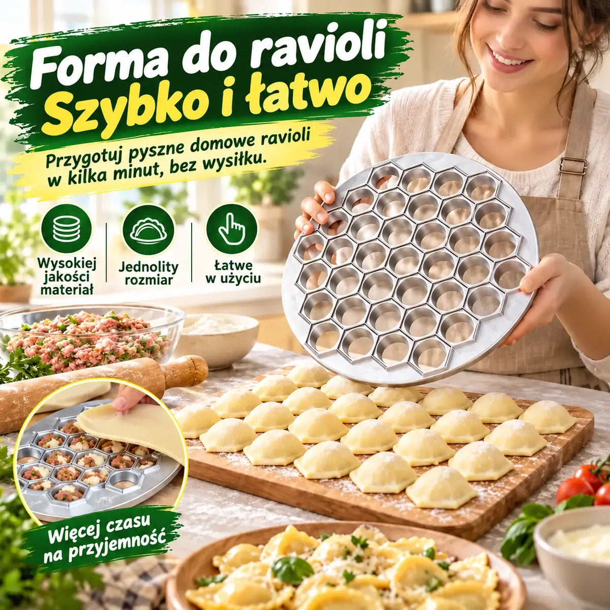 🥟✨Forma do pierogów z 37 wgłębieniami | Nieprzywierająca foremka do pierogów i gyozy | Łatwe wyjmowanie z formy