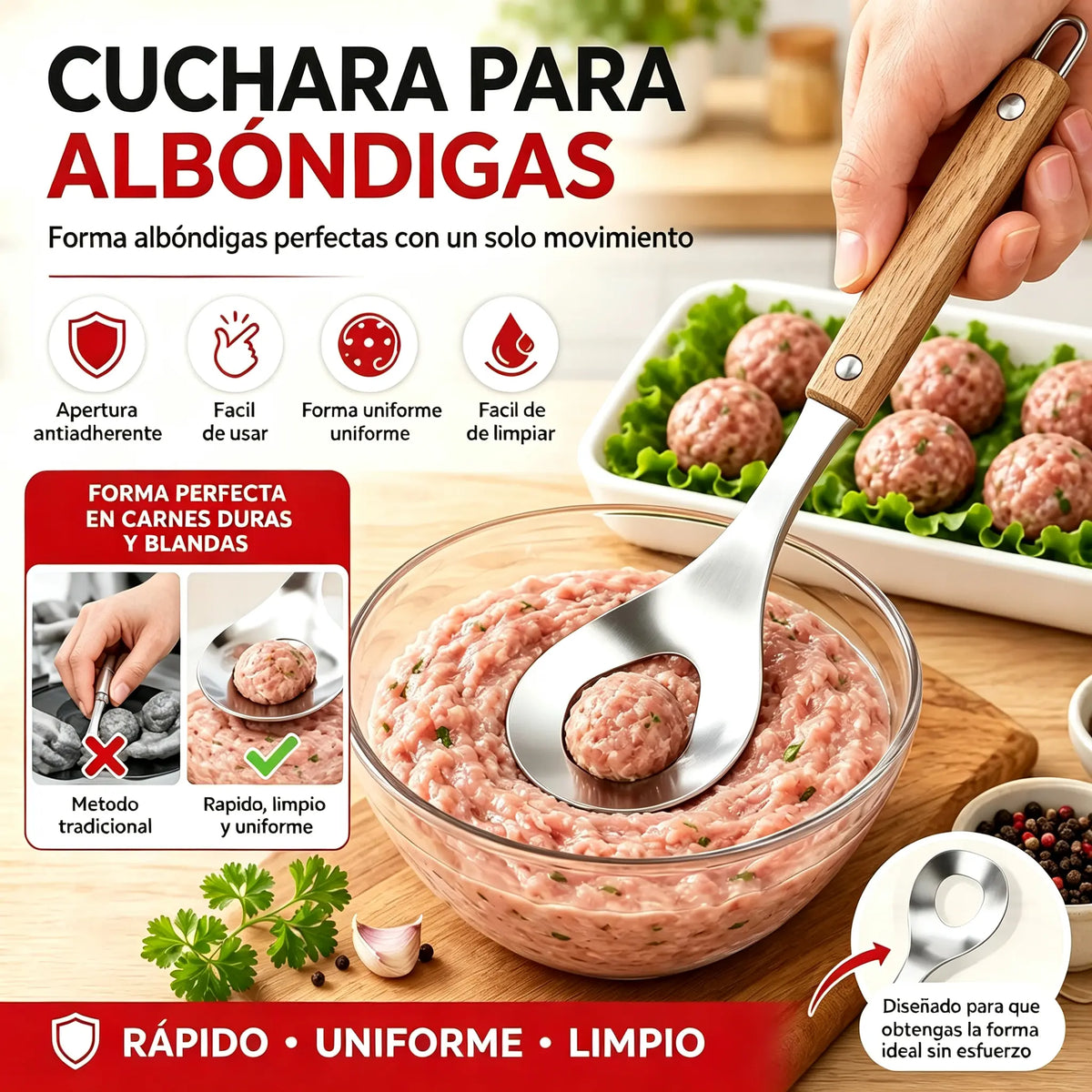 🍖 【2 piezas】Molde para albóndigas de acero inoxidable 304 – ideal para hacer albóndigas de carne y de pescado, perfecto para cocinar en casa 🥄