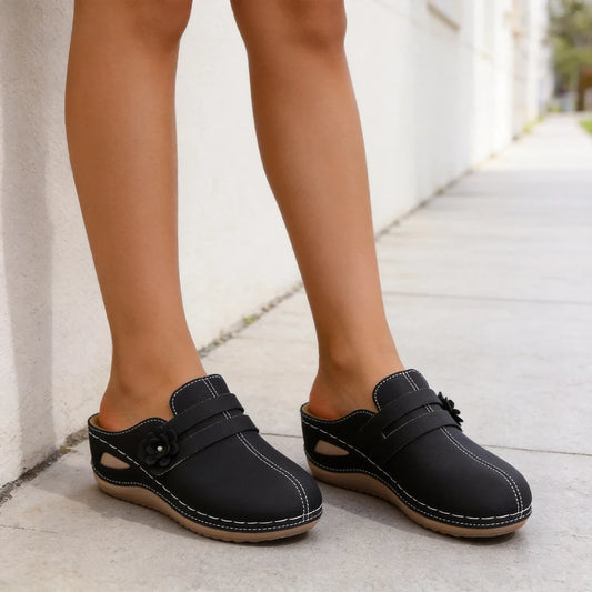 Sandalias de plataforma de piel de primera calidad para mujer con suela ortopédica suave para aliviar el dolor de pies y corregir la marcha. Diseño floral vintage.