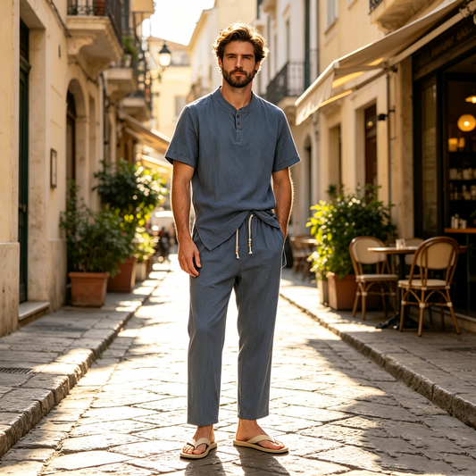 🔥【M-5XL】【Košile + kalhoty】Nový pánský ležérní dvoudílný set, volný střih✅Platba na dobírku