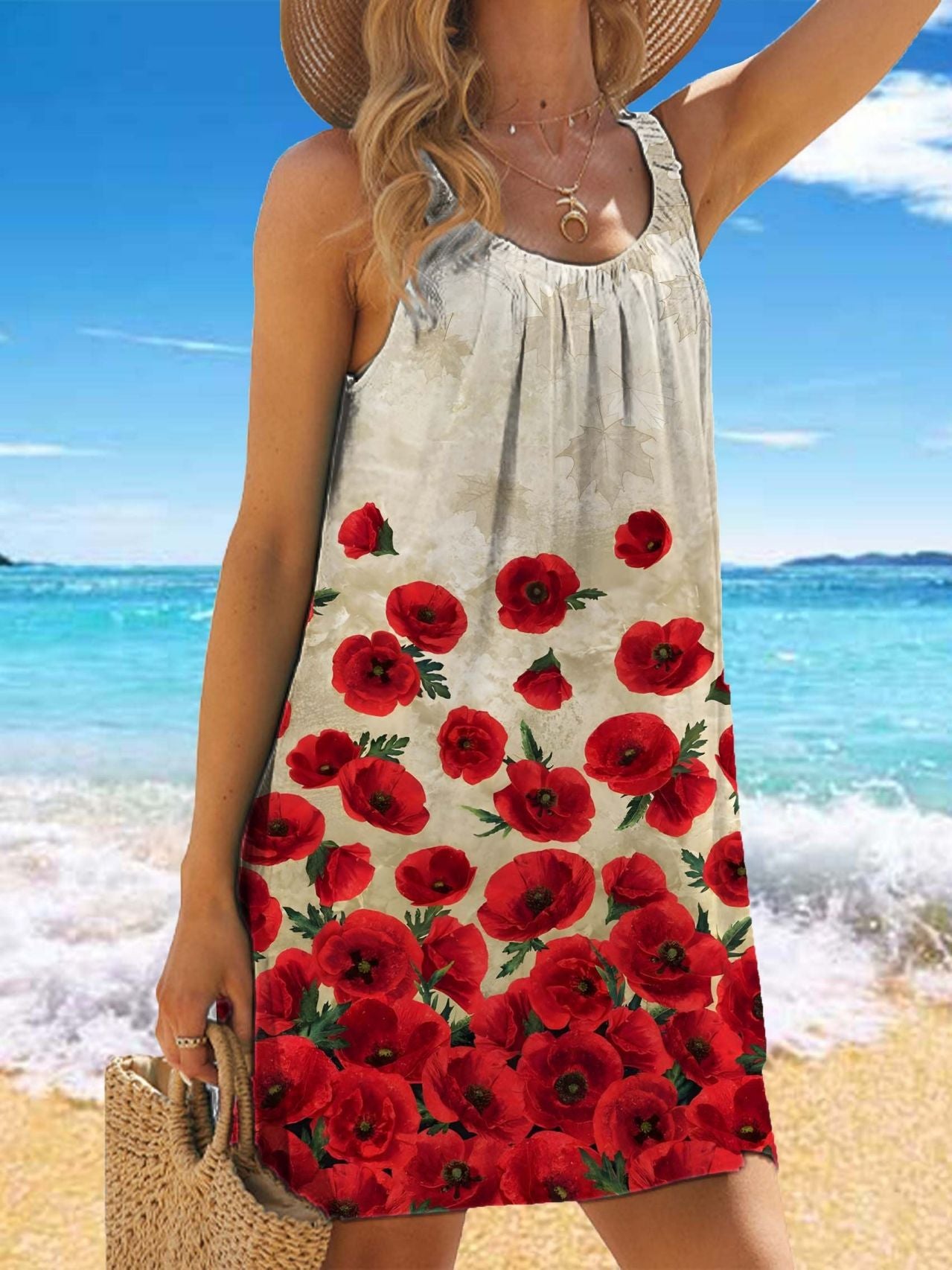 🎁【Sleva 50 %】✨🌊【S-5XL】Módní letní šaty s květinovým potiskem a ramínky